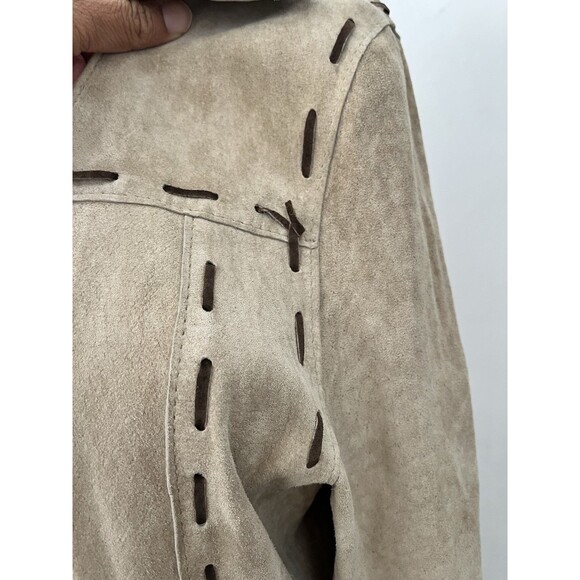 Vtg Y2K Leather Trench Coat Duster L Brazt Doll Boho  Festival Coachella Sun - Picture 5 of 13